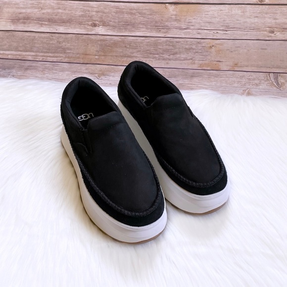 UGG Women’s Marin Slip On Platform Black Leather Sneakers - Picture 6 of 7